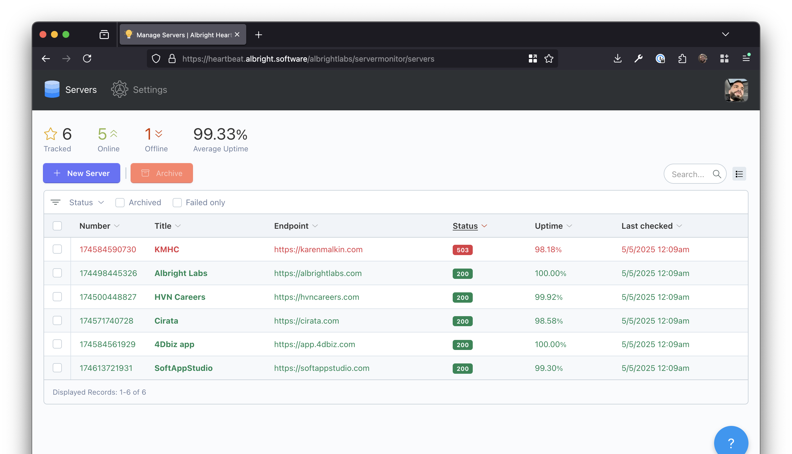 Heartbeat Dashboard Screenshot